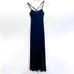 Vintage Leo’s Dancewear Witchy Black Velvet Maxi Slip Dress High Slits